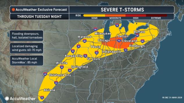 Severe storms, flooding downpours to focus on Plains, Midwest, Great Lakes into Easter weekend