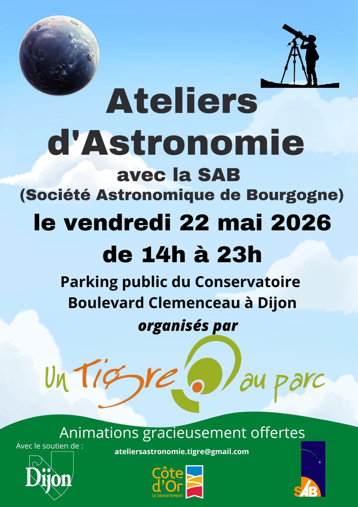 Les 11e Ateliers d’Astronomie organisés par l’association de quartier UN TIGRE AU PARC