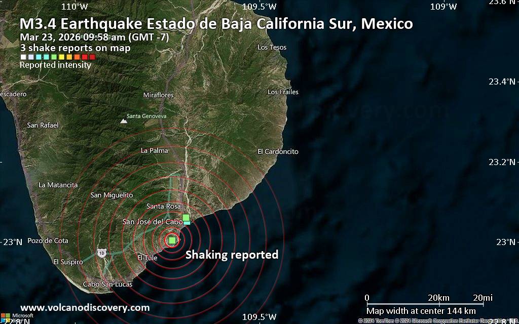Seismic-like Event, Possible Earthquake, Reported few Minutes ago Near Cabo San Lucas, Baja California Sur, Mexico